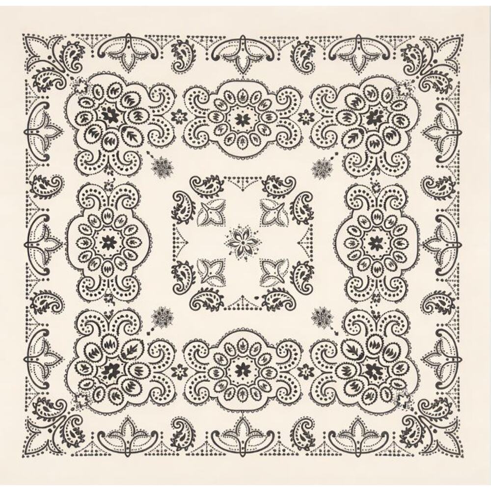New - Ivory Texas Paisley Bandana with Black Print - 100% Cotton 27x27"- 1 Dozen